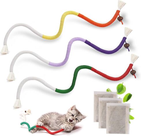 Cat Chew Toy Ropes, 3 Pack Catnip Toys for Teeth Cleaning, Sisal Rope Cat Toy for Indoor Kitten, Interactive Cat Nip Kitty Toys for All Breeds 27.5 Inches (Plus 3 Pack of Catnip) in Saudi Arabia