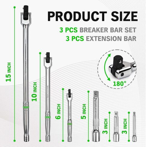 SWANLAKE 1/2 Breaker Bar, 17.5" Length with 180° Rotatable Head, 1/2 inch Drive,CR-V Steel in Saudi Arabia