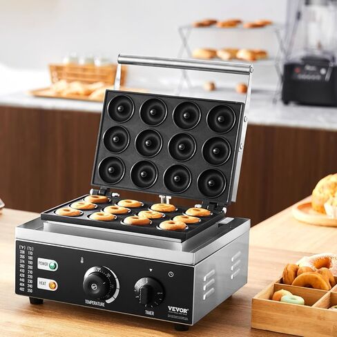 VEVOR Electric Donut Maker, 2000W Commercial Doughnut Machine with Non-stick Surface, 9 Holes Double-Sided Heating Waffle Machine Makes 9 Doughnuts, Temperature 122-572℉, for Restaurant and Home Use in Kuwait