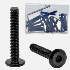 M6 x 35mm 20Pcs Flat Head Hex Socket Cap Screws Bolts, Socket Head Screws, 18-8（304）Stainless Steel Surface Black zinc Plated, Full Thread, for Furniture, Offices, garages, with Hex Spanner