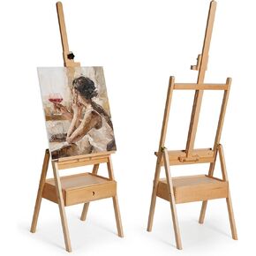 ARTIFY Large Wooden H-Frame Studio Easel, Sturdy Beechwood Canvas Holder Stand, Both Horizontal and Vertical Use, for Acrylic, Oil, Watercolor and Gouache