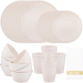 Supernal Wheat Straw Dinnerware Sets,Unbreakable Dinner Plates for 8,Microwave Dishwasher Safe,Reusable Dinnerware,Black Set 16pcs Plates, 8pcs Bowls, 8pcs Cups.