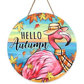 Hello Fall Scarecrow Front Door Sign, Autumn Pumpkin Wood Door Hanger Outdoor Outside Farm Porch Decor, Farmhouse Rustic Wooden Wreath Indoor Wall Hanging Decoration