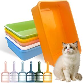 6 Pcs Kitten Small Litter Box Set, Plastic Kitten Litter Pan with 6 Scooper Cat Litter Box Cat Litter Box Travel Toilet for Small Pet Kitty Bunny Guinea Pig