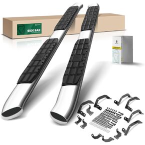 YHTAUTO 4.25" Running Boards Side Step Bars Fit for 2009-2024 Dodge Ram 1500 2500 3500 4500 5500 - Crew Cab Pickup, 304 Stainless Steel Polished Oval Bent End Truck Step Rails, Set of 2