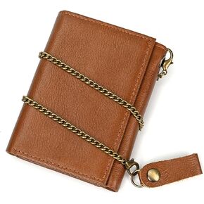 Mens leather wallet Chain small RFID Blocking trifold Wallet Slim Minimalist Western Wallet For Men with Credit Cards(brown)