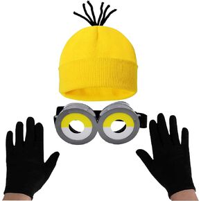 3PCS Men's Halloween Costume Hat Kits Accessories Adults Steampunk Retro Goggles Glasses Yellow Beanie Knit Hats Black Gloves Cuffed Cap Halloween Movie Cosplay Party Set