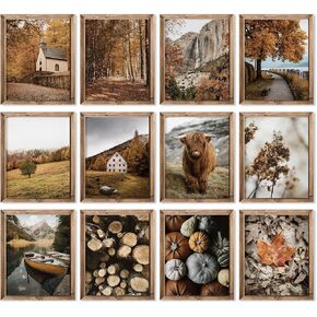 JarThenaAMCS 12Pcs Fall Wall Art Prints Boho Pumpkin Maple Leaves Art Poster Harvest Seasonal Wall Decor for Autumn Thanksgiving Home Gallery Living Room Bedroom (UNFRAMED 8 x 10in)