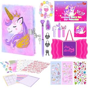 PrinBarBee Axolotl Diary مع قفل للفتيات، دفتر ملاحظات للسفر للأطفال للكتابة، مذكرات سرية لطيفة مع قلم متعدد الألوان، ملصقات، هدايا عيد ميلاد للفتيات من سن 6 إلى 8 سنوات
