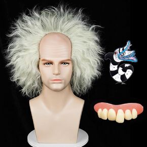 Probeauty Light Green Wig Short Bald Wig for Adults, Unisex Fluffy Wig for Halloween Costume Cosplay