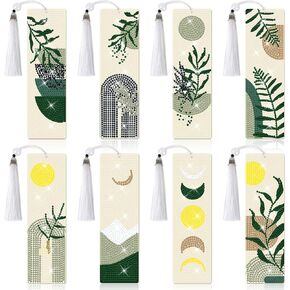 8 Pieces Christian Bible Verse Diamond Art Bookmarks 5d Diamond Art Bookmark Leaves Beaded Bookmark Acrylic Tassel Bookmark for DIY Making Beginners Kids Adults Arts Craft Supplies (Leaves)