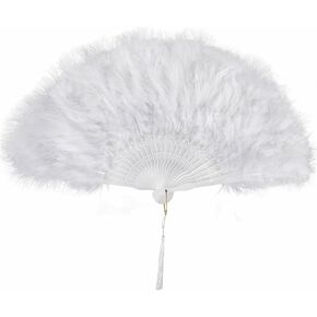 JOHOUSE Peacock Feather Fan, Green Feather Folding Fan Vintage Foldable Fans for Women Costume Wedding Party Favor