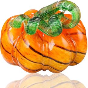 Glass Hand Blown Art Collectible Pumpkin Gifts for Friends, Fall Harvest Thanksgiving Halloween Art Brown Pumpkin with Gold Highlights Decoration for Home