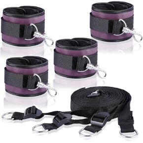 Black Wrist Cuffs Ankle Cuffs Combo Leather Connector Set Leather Soft Fur