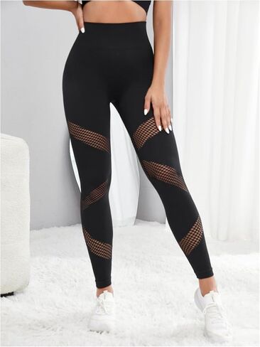 SweatyRocks Women's Plain Hollow Out Seamless High Waist Slim Fit Workout Yoga Legging in Saudi Arabia