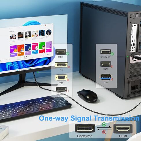 كابل DispalyPort إلى HDMI بطول 3 أقدام، ومنفذ Dispaly DP إلى HDMI سلك محول ذكر إلى ذكر [نقل في اتجاه واحد] لشاشة عرض HDTV متوافقة مع Lenovo HP ASUS Dell وغيرها من العلامات التجارية in Kuwait