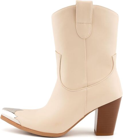 WIRALOMI Women's Western Boots, Ankle Boots with Comfortable Chunky Heel, Cowgirl Boots with Engraved Metal Square Toe, Cowgirl Boots for Women in Kuwait