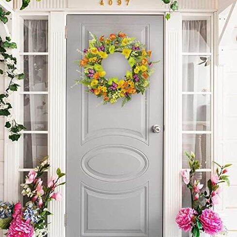 Artificial Fall Wreath for Front Door Autumn Door Wreath with Colorful Fall Oak Leaves,Orange Berries,dry vine branches for Front Door Indoor Outdoor Wall Porch Farmhouse Garden Home Decoration in Saudi Arabia
