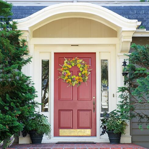 Artificial Fall Wreath for Front Door Autumn Door Wreath with Colorful Fall Oak Leaves,Orange Berries,dry vine branches for Front Door Indoor Outdoor Wall Porch Farmhouse Garden Home Decoration in Saudi Arabia