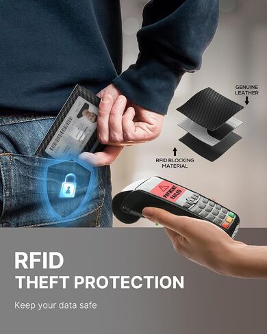 Mens Wallet Card Holder: Smart Pop-Up Aluminum Case, Genuine Leather, RFID Blocking, Slim & Minimalist Design for Front Pocket Use, Holds 8-10 Cards, with ID Window & Cash Pocket (Carbon Fiber) in Saudi Arabia