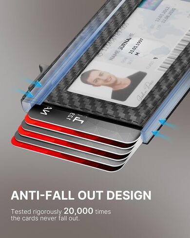 Mens Wallet Card Holder: Smart Pop-Up Aluminum Case, Genuine Leather, RFID Blocking, Slim & Minimalist Design for Front Pocket Use, Holds 8-10 Cards, with ID Window & Cash Pocket (Carbon Fiber) in Saudi Arabia