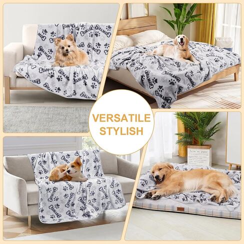Dog Blanket, Dog Blankets for Large Dogs, 3 Pack Dog Cat Flannel Blankets Washable, Soft Pet Mat Throw Cover for Kennel Crate Bed, Cute Paw Pattern, Pet Blanket,Grey/White/Brown 41" x 31" in Saudi Arabia