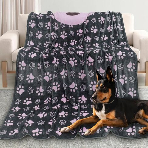 Dog Blanket, Dog Blankets for Large Dogs, 3 Pack Dog Cat Flannel Blankets Washable, Soft Pet Mat Throw Cover for Kennel Crate Bed, Cute Paw Pattern, Pet Blanket,Grey/White/Brown 41" x 31" in Saudi Arabia