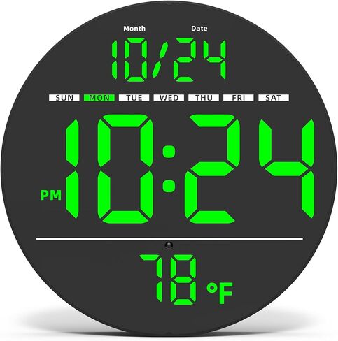 Digital Wall Clock with Large LED Display, Auto-Brightness, Temperature, Low-Reflectivity, Small Silent Non-Ticking Modern Electric Wall Clock for Bedroom, Living Room, Office, Classroom, Farmhouse in Saudi Arabia