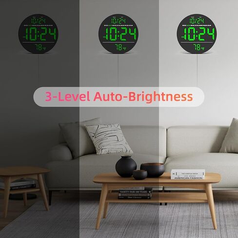 Digital Wall Clock with Large LED Display, Auto-Brightness, Temperature, Low-Reflectivity, Small Silent Non-Ticking Modern Electric Wall Clock for Bedroom, Living Room, Office, Classroom, Farmhouse in Saudi Arabia