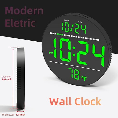 Digital Wall Clock with Large LED Display, Auto-Brightness, Temperature, Low-Reflectivity, Small Silent Non-Ticking Modern Electric Wall Clock for Bedroom, Living Room, Office, Classroom, Farmhouse in Saudi Arabia