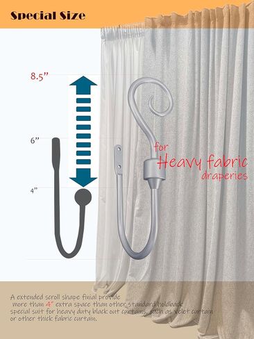 CasaARNO Curtain Holdbacks Scroll Hooks Metal Curtain Swag Hooks Heavy Duty Window Drapery Tiebacks, Set of 2, Black in Kuwait