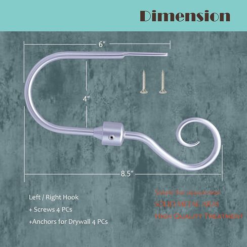 CasaARNO Curtain Holdbacks Scroll Hooks Metal Curtain Swag Hooks Heavy Duty Window Drapery Tiebacks, Set of 2, Black in Kuwait