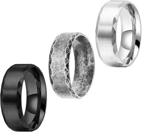 Nanafast Men Rings Set 3PCS Stainless Steel Wedding Rings for Men 8MM Classic Cool Simple Brushed Rings Band in Saudi Arabia
