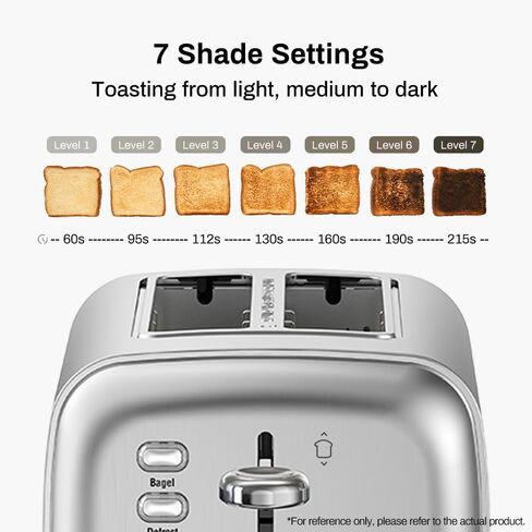 RAMJOY Toaster 2 Slice, Extra Wide Slot Toaster for Bagels, Bread, Waffles, 7 Shade Settings, 4 Main Functions, Removable Crumb Tray, 900 Watts Toasters, Brushed Stainless Steel in Saudi Arabia
