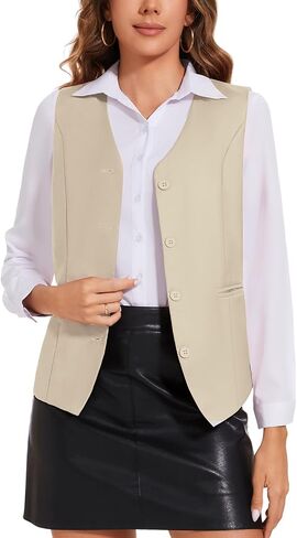 Waistcoat Vest for Women Fully Lined V-Neck Button Down Formal Fitted Dressy Suit Vest Coat with Pockets in Saudi Arabia