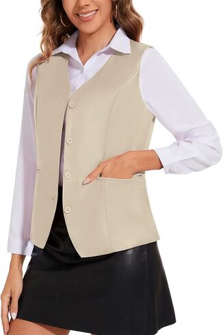 Waistcoat Vest for Women Fully Lined V-Neck Button Down Formal Fitted Dressy Suit Vest Coat with Pockets in Saudi Arabia
