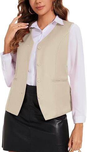 Waistcoat Vest for Women Fully Lined V-Neck Button Down Formal Fitted Dressy Suit Vest Coat with Pockets in Saudi Arabia