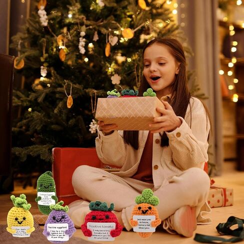 12pcs Positive Potato Crochet Doll,Fun Positive Crochet Doll with Positive Energy Card,Christmas for Friends, Family Fine Apple Crochet Emotional Support,Positive Pickle Crochet in Saudi Arabia