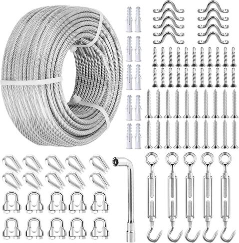 3/16 Wire Rope Kit,150ft Vinyl Coated Galvanise Steel Cable 1/8 Thru 3/16 inch,Turnbuckles for Cables Wire 3/16, Wire Rope Clamp for Clothes line Kit,Outdoor Lights Hanging Kit,Garden Wire in Saudi Arabia