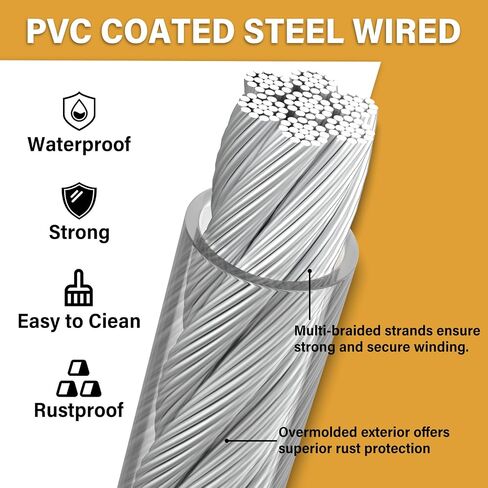 3/16 Wire Rope Kit,150ft Vinyl Coated Galvanise Steel Cable 1/8 Thru 3/16 inch,Turnbuckles for Cables Wire 3/16, Wire Rope Clamp for Clothes line Kit,Outdoor Lights Hanging Kit,Garden Wire in Saudi Arabia