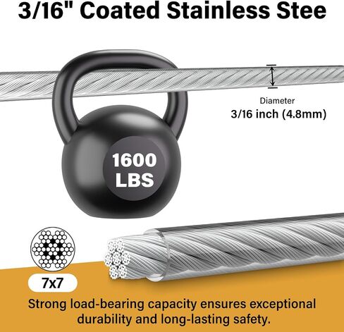 3/16 Wire Rope Kit,150ft Vinyl Coated Galvanise Steel Cable 1/8 Thru 3/16 inch,Turnbuckles for Cables Wire 3/16, Wire Rope Clamp for Clothes line Kit,Outdoor Lights Hanging Kit,Garden Wire in Saudi Arabia