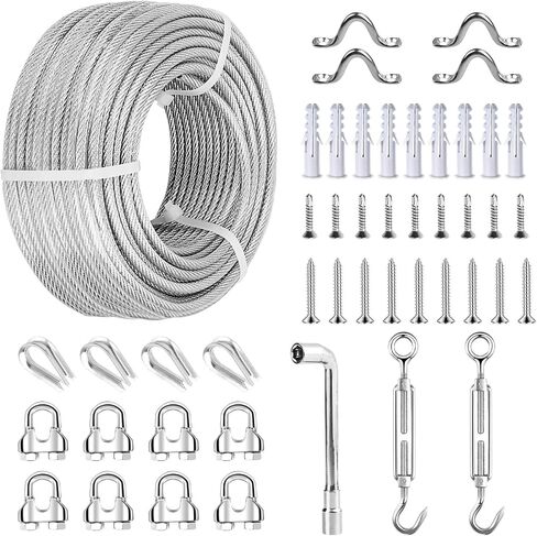 3/16 Wire Rope Kit,150ft Vinyl Coated Galvanise Steel Cable 1/8 Thru 3/16 inch,Turnbuckles for Cables Wire 3/16, Wire Rope Clamp for Clothes line Kit,Outdoor Lights Hanging Kit,Garden Wire in Saudi Arabia
