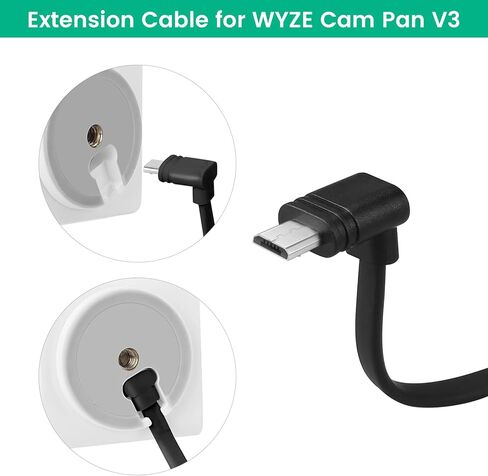 كابل تمديد طاقة بطول 50 قدمًا متوافق مع كاميرا الأمان Wyze Cam Pan v3 - سلك شحن USB مسطح بطول 15 مترًا إلى Micro USB على شكل حرف L 90 درجة، أبيض in Kuwait
