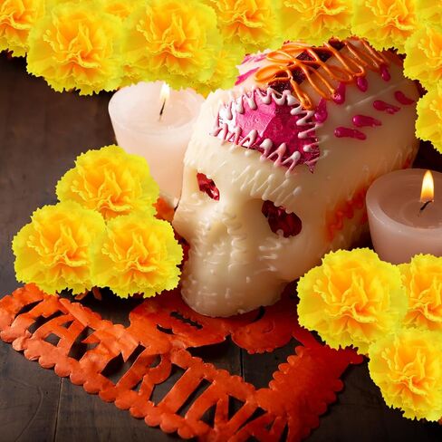 Carnation Flower,Carnation Flowers Artificial, 50PCS Silk Carnations Fake Flower Heads with Stem for Home Wedding Decorations DIY Wreath Garland Crafts Wedding Party (Yellow) in Kuwait