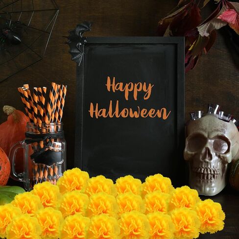 Carnation Flower,Carnation Flowers Artificial, 50PCS Silk Carnations Fake Flower Heads with Stem for Home Wedding Decorations DIY Wreath Garland Crafts Wedding Party (Yellow) in Kuwait