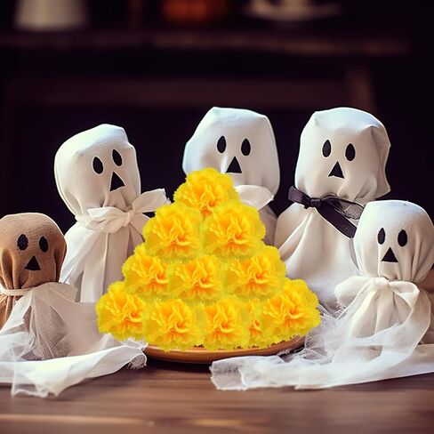 Carnation Flower,Carnation Flowers Artificial, 50PCS Silk Carnations Fake Flower Heads with Stem for Home Wedding Decorations DIY Wreath Garland Crafts Wedding Party (Yellow) in Kuwait