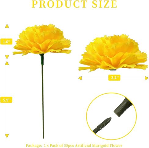 Carnation Flower,Carnation Flowers Artificial, 50PCS Silk Carnations Fake Flower Heads with Stem for Home Wedding Decorations DIY Wreath Garland Crafts Wedding Party (Yellow) in Kuwait