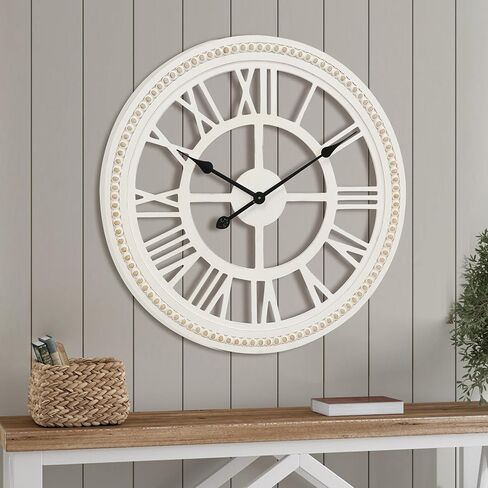 Round Wall Clock Silent Non-Ticking, Windmill Decorative Clock for Kitchen, Bedroom, Living Room, Entryway, Office 24Inch, Black and White in Saudi Arabia