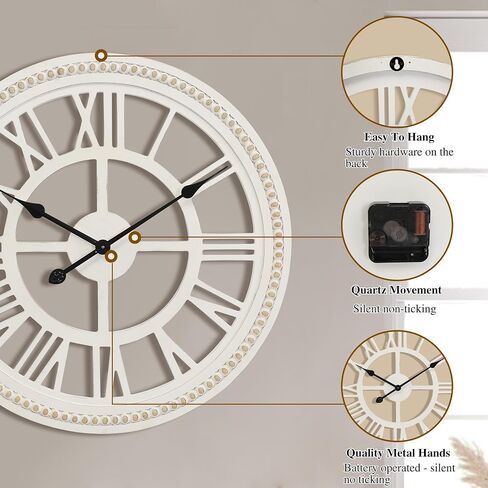 Round Wall Clock Silent Non-Ticking, Windmill Decorative Clock for Kitchen, Bedroom, Living Room, Entryway, Office 24Inch, Black and White in Saudi Arabia
