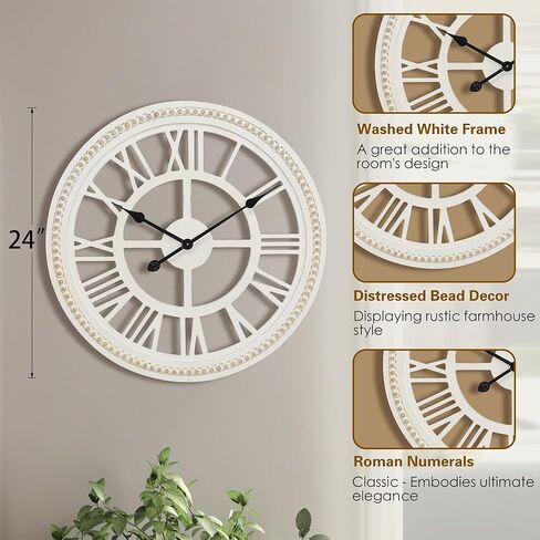 Round Wall Clock Silent Non-Ticking, Windmill Decorative Clock for Kitchen, Bedroom, Living Room, Entryway, Office 24Inch, Black and White in Saudi Arabia